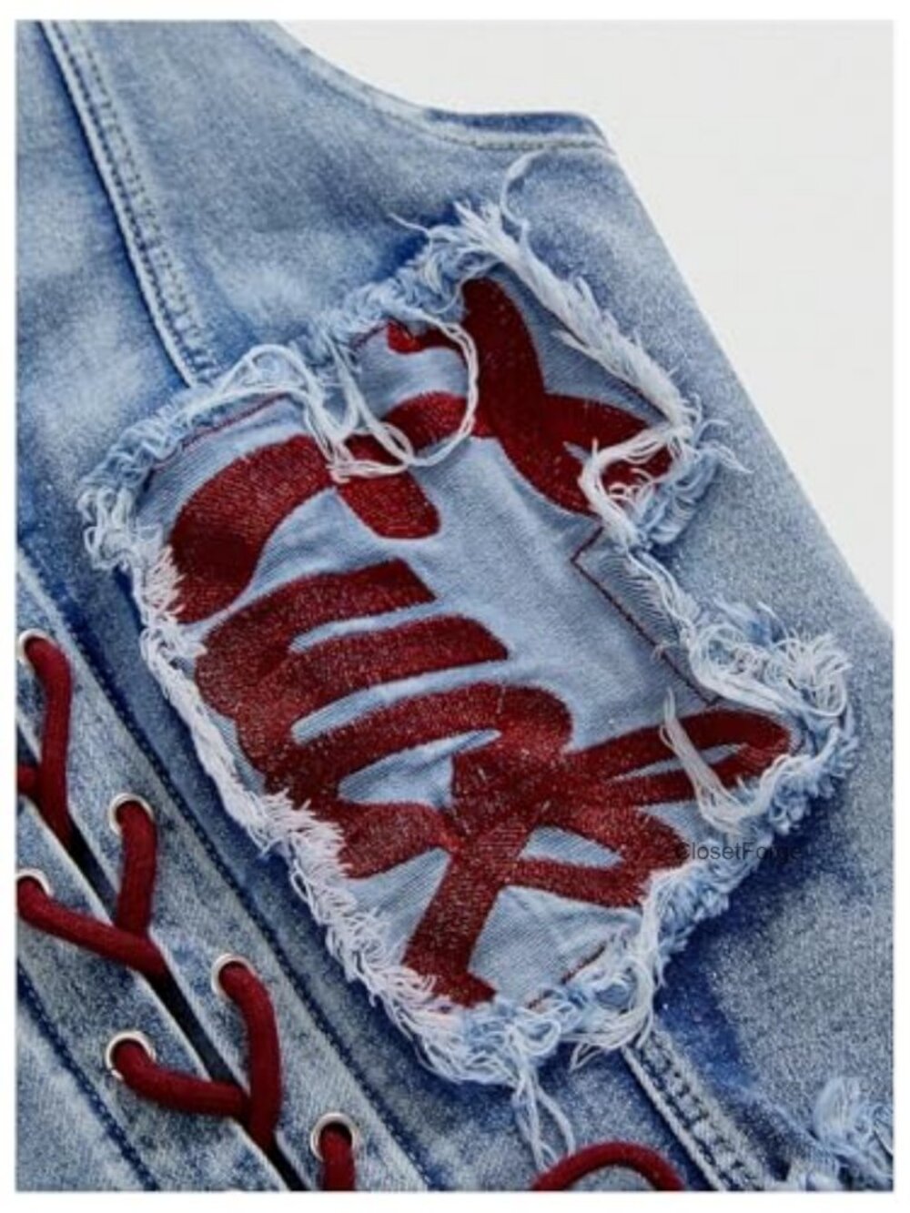 Sleeveless Lace Up Denim Corset Crop Tank Top - Picture 3 of 4